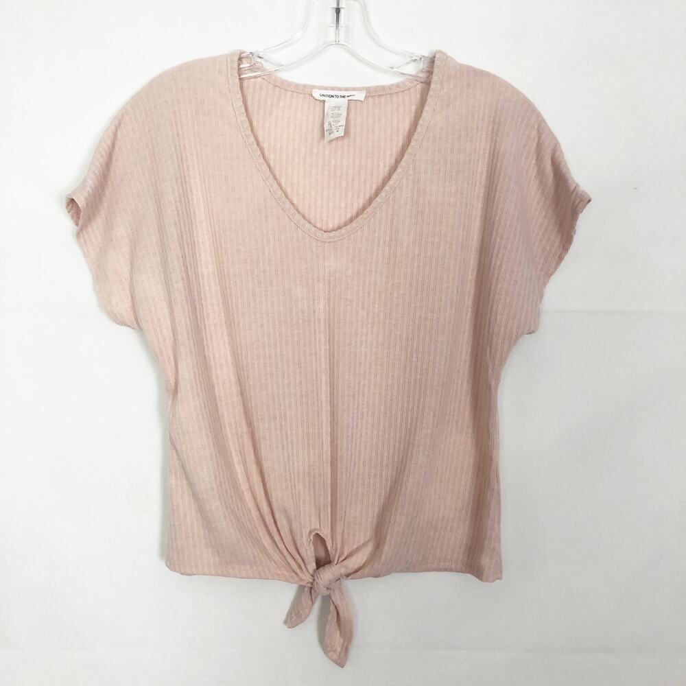 Caution To The Wind Tie-Front Cropped Pink Top Size Medium